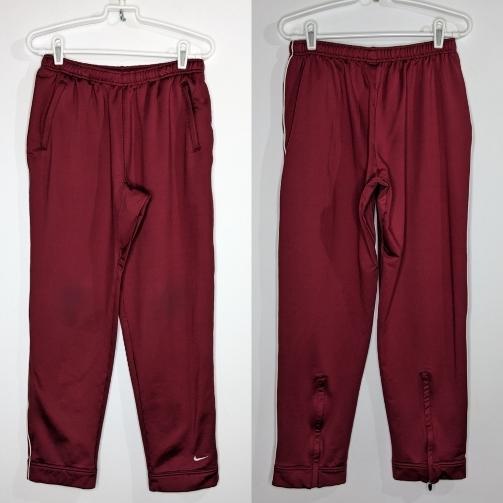 Nike Team Dri Fit maroon zip ankle warm up track pants M